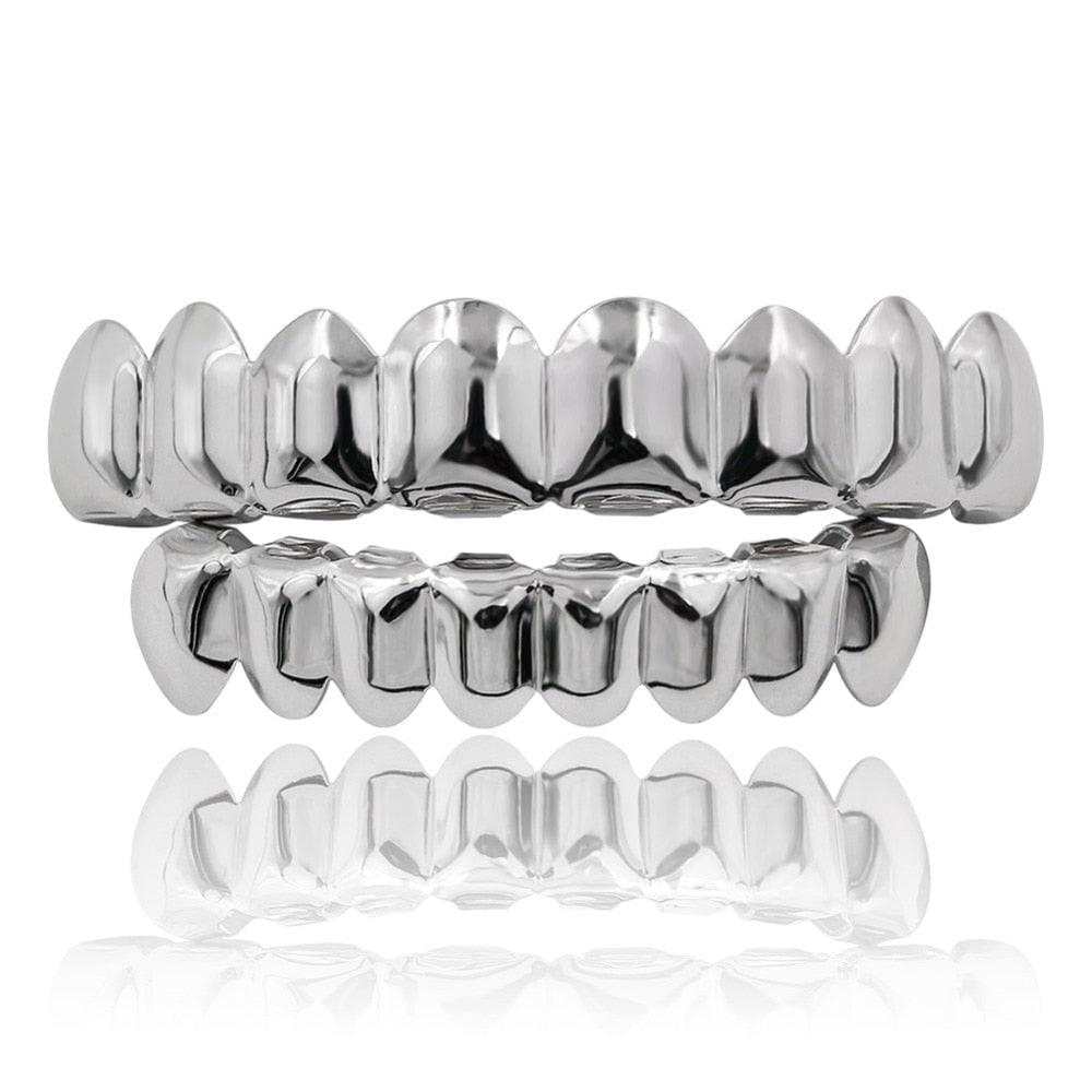 8 Top And Bottom Silver Grillz Rhino Grillz