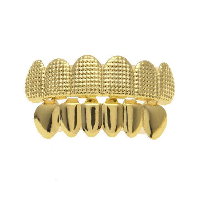 Grid Stamped Gold Plated Grillz Rhino Grillz
