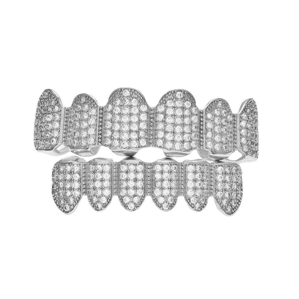 Diamond Grillz Top And Bottom Silver Rhino Grillz