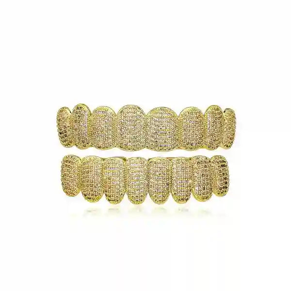 [Top and Bottom] 8 on 8 Icedout Gold Grillz Rhino Grillz