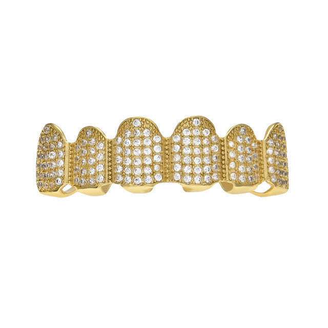 [Upper] Luxury Gold Iced Out Diamond Grillz Rhino Grillz