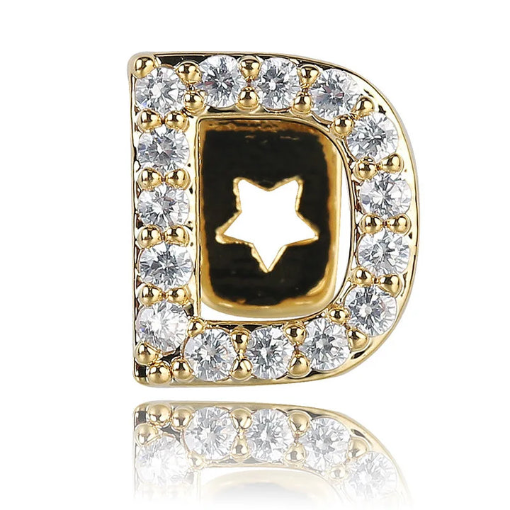 26 Letter CZ Teeth Grillz Caps Cubic Zircon Iced Out Micro Pave Top Charm Grills For Men Women Hip Hop Jewelry Cosplay Gift