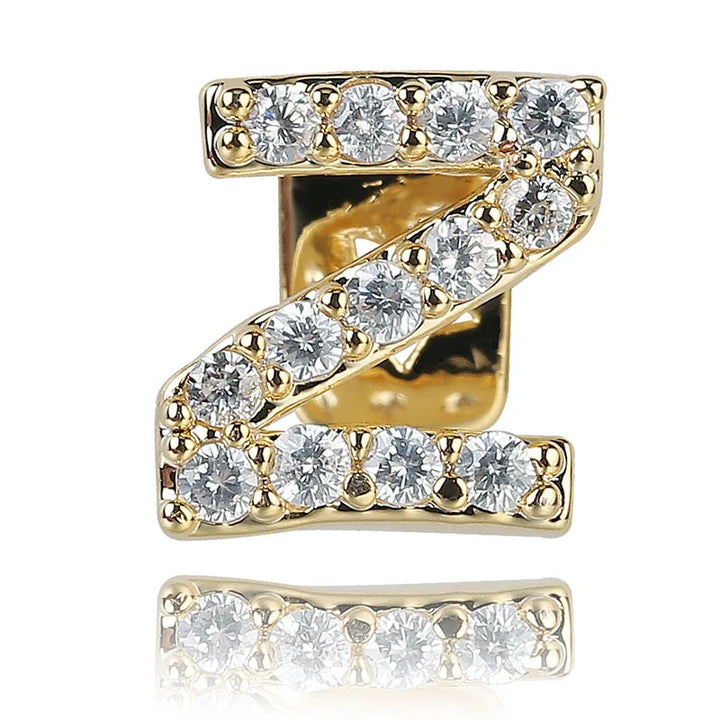 26 Letter CZ Teeth Grillz Caps Cubic Zircon Iced Out Micro Pave Top Charm Grills For Men Women Hip Hop Jewelry Cosplay Gift