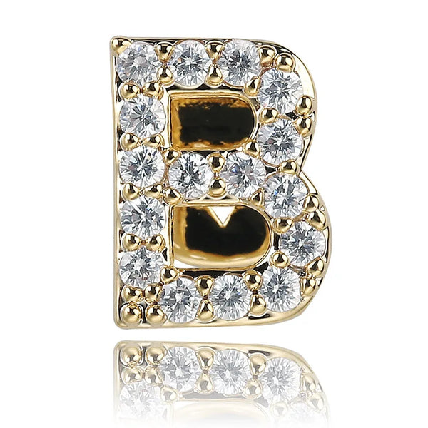 26 Letter CZ Teeth Grillz Caps Cubic Zircon Iced Out Micro Pave Top Charm Grills For Men Women Hip Hop Jewelry Cosplay Gift