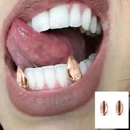 [2X Single Tooth] Rose Gold Vampire Fang Grillz