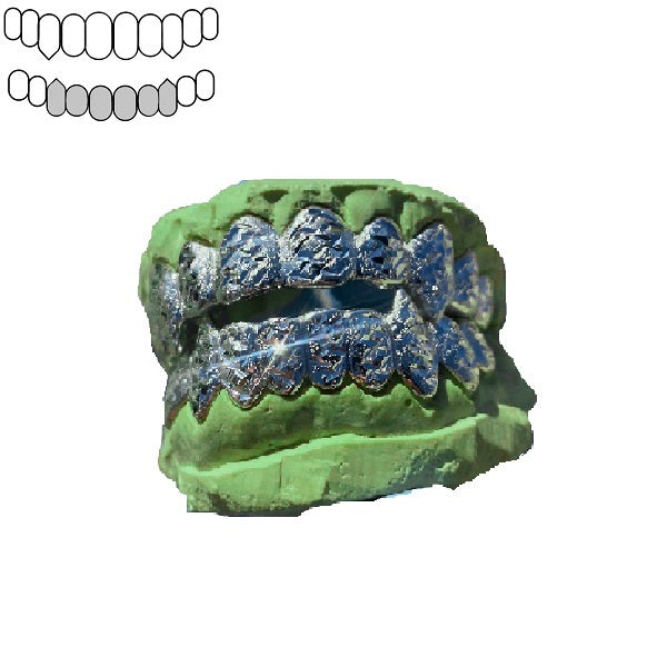.925 Sterling Silver Diamond Dust and Diamond Cuts Vampire Fang Grillz [Custom]