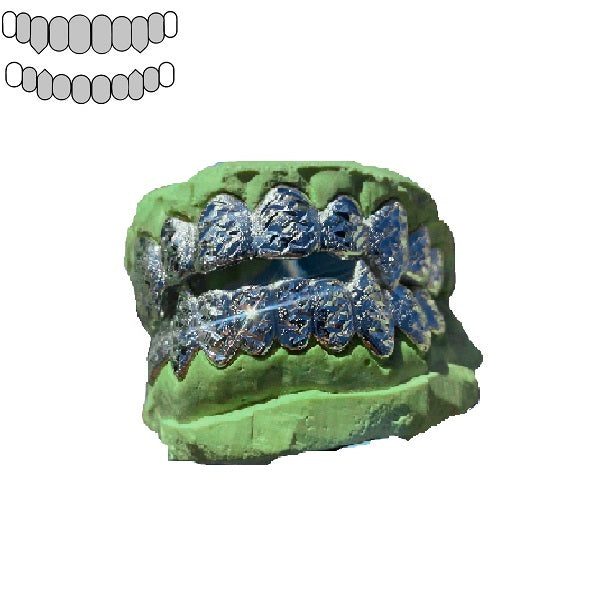 .925 Sterling Silver Diamond Dust and Diamond Cuts Vampire Fang Grillz [Custom]