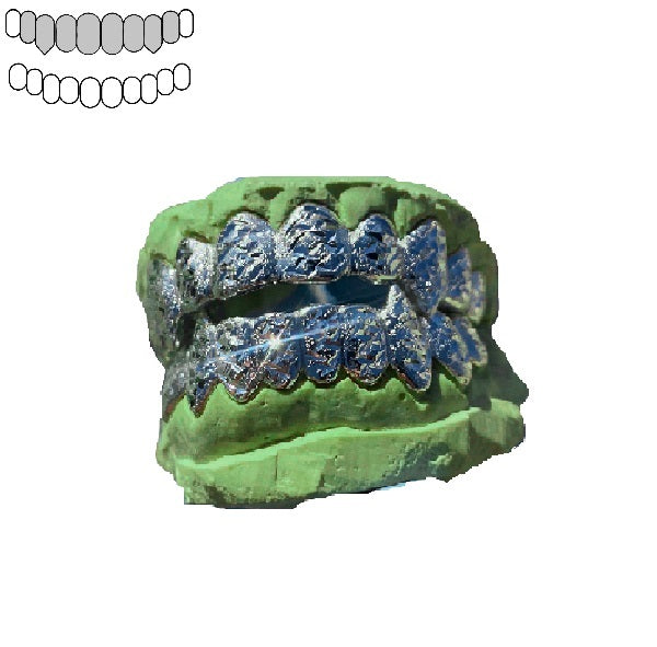 .925 Sterling Silver Diamond Dust and Diamond Cuts Vampire Fang Grillz [Custom]