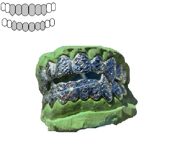 .925 Sterling Silver Diamond Dust and Diamond Cuts Vampire Fang Grillz [Custom]