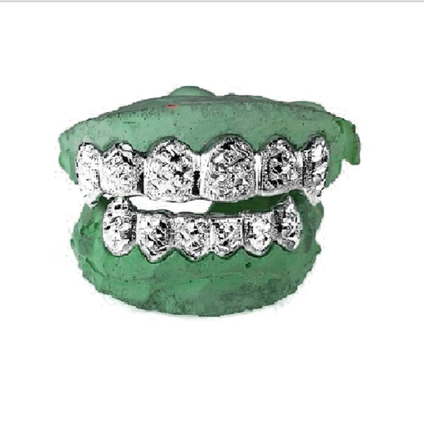 .925 Sterling Silver Diamond Dust and Diamond Cuts Vampire Fang Grillz [Custom]