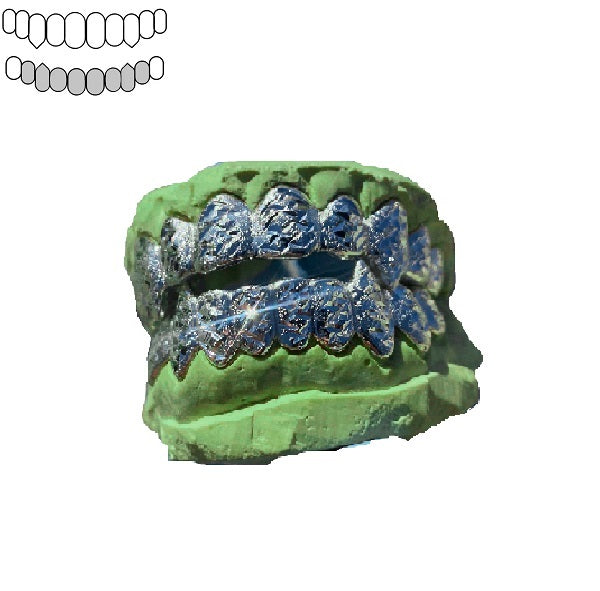 .925 Sterling Silver Diamond Dust and Diamond Cuts Vampire Fang Grillz [Custom]
