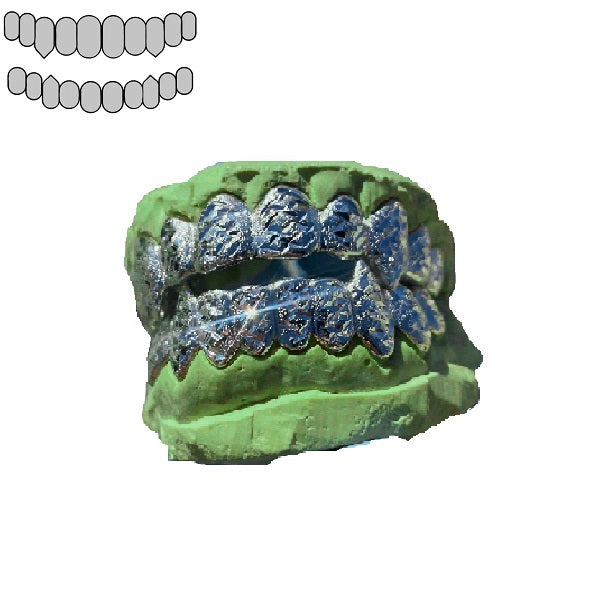 .925 Sterling Silver Diamond Dust and Diamond Cuts Vampire Fang Grillz [Custom]