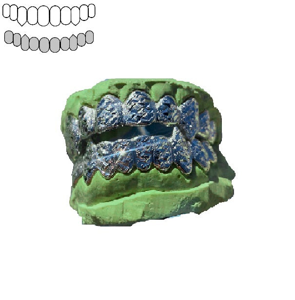 .925 Sterling Silver Diamond Dust and Diamond Cuts Vampire Fang Grillz [Custom]