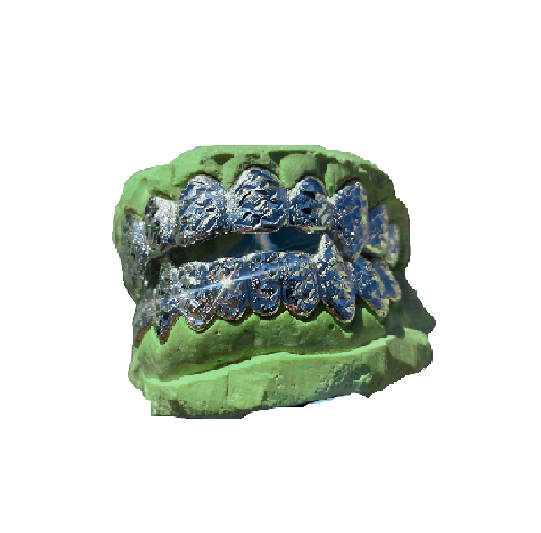 .925 Sterling Silver Diamond Dust and Diamond Cuts Vampire Fang Grillz [Custom]