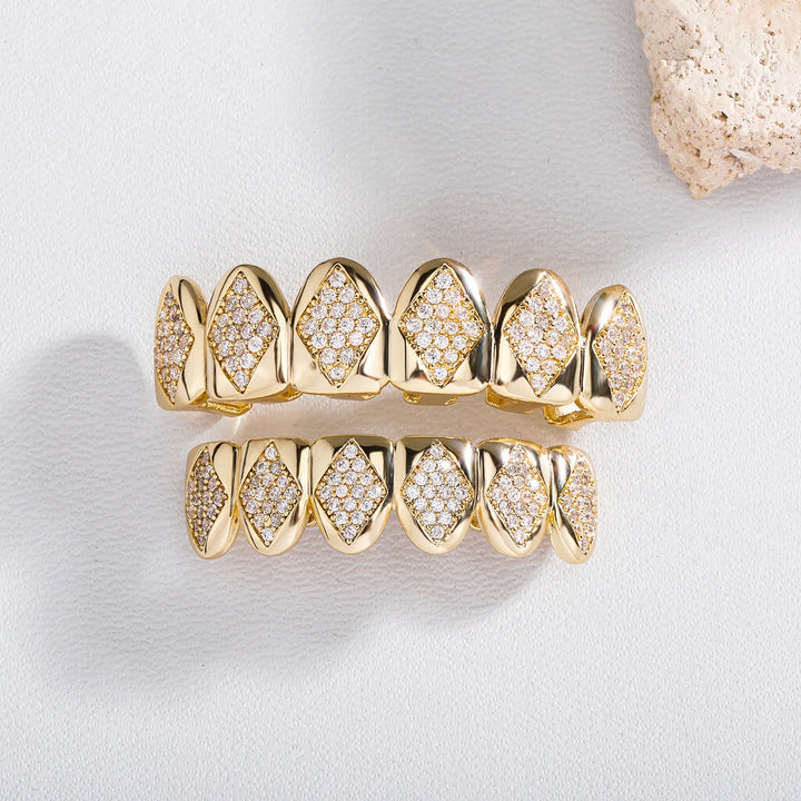 [Bottom[ Six Teeth Zircon Gold Grillz