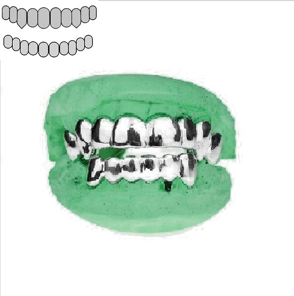 [Custom] .925 Sterling Silver Vampire Top Fang and Normal Bottom Grillz