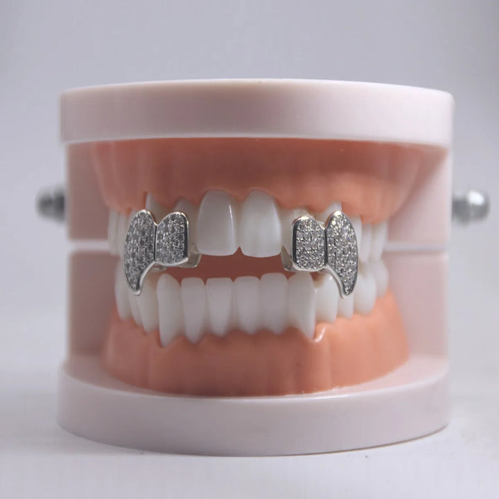 [Double] Silver Studded Canine Grillz