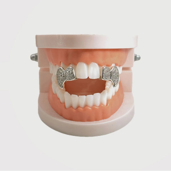 [Double] Silver Studded Canine Grillz