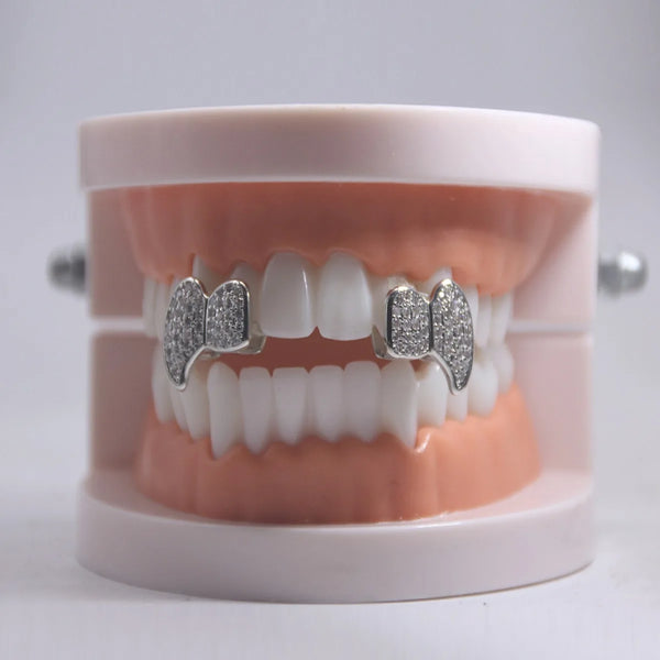 [Double] Silver Studded Canine Grillz
