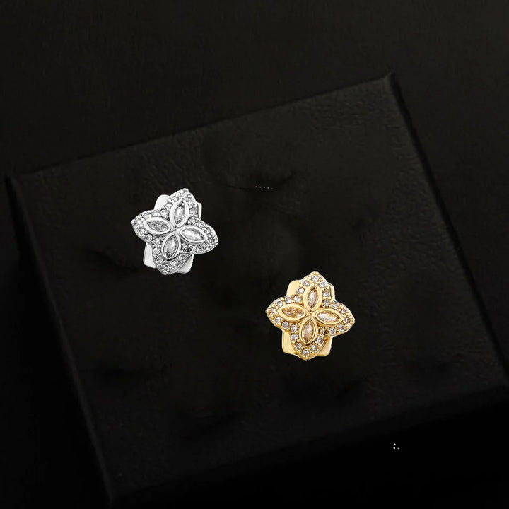 Gold Silver Color Single Flower Iced Out Grillz Teeth Men Women Hip Hop Bling Tooth Grills Caps Fashion Jewelry
