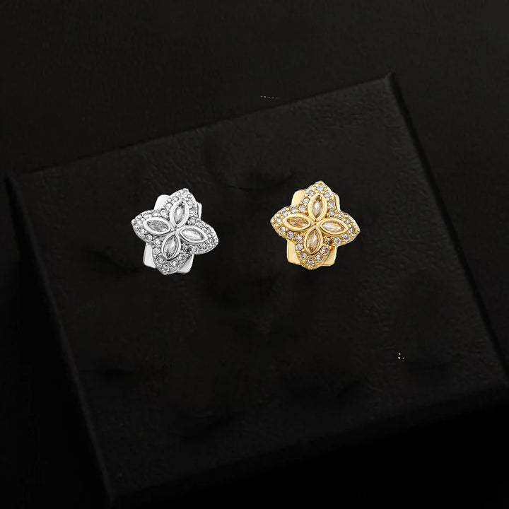 Gold Silver Color Single Flower Iced Out Grillz Teeth Men Women Hip Hop Bling Tooth Grills Caps Fashion Jewelry
