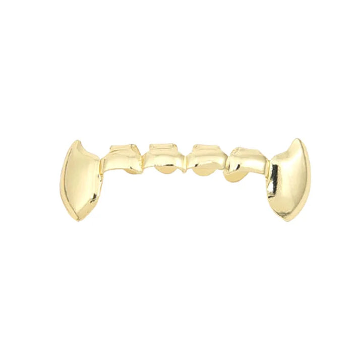 Gold Top Iced Out Fangs With Bottom Half Fang Grillz