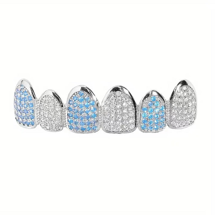 Halloween New Cool Full Zircon Teeth Decoration 6 Pointed Teeth Vampire Zircon Hip Hop Teeth Decoration Neutral False Teeth