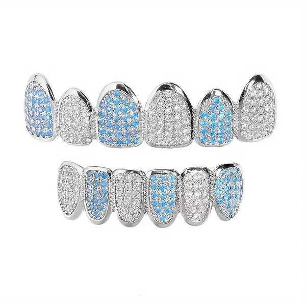 Halloween New Cool Full Zircon Teeth Decoration 6 Pointed Teeth Vampire Zircon Hip Hop Teeth Decoration Neutral False Teeth