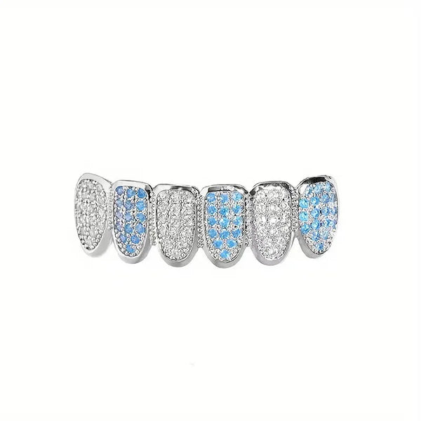 Halloween New Cool Full Zircon Teeth Decoration 6 Pointed Teeth Vampire Zircon Hip Hop Teeth Decoration Neutral False Teeth