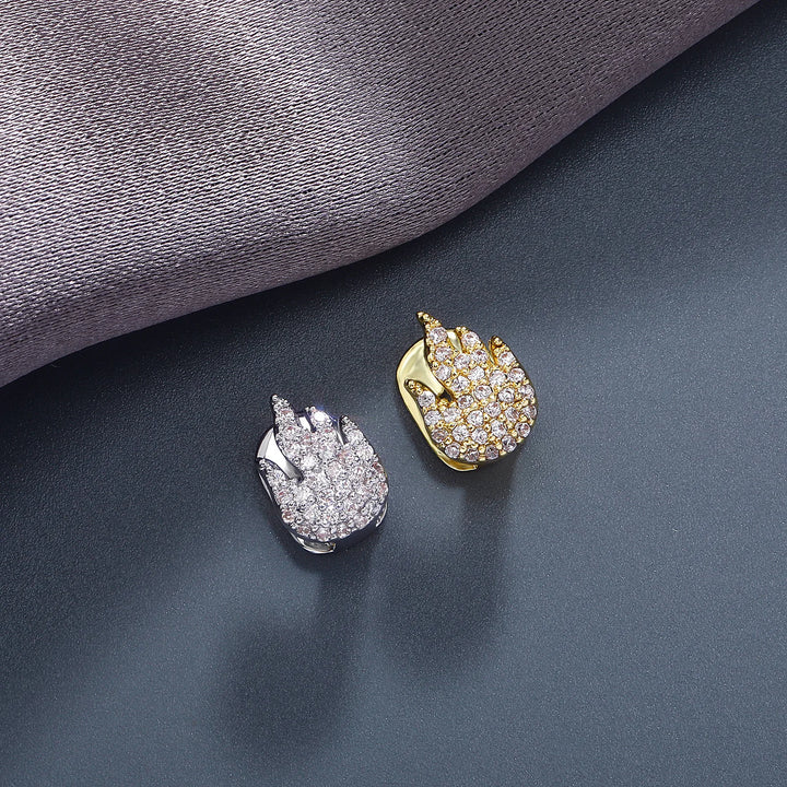 Hip Hop Silver Gold Plated Grillz Teeth Shiny CZ Crystal Hollow out Love Flame Grillz Heart Shape Top & Bottom Tooth Cap