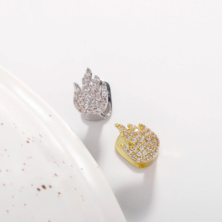 Hip Hop Silver Gold Plated Grillz Teeth Shiny CZ Crystal Hollow out Love Flame Grillz Heart Shape Top & Bottom Tooth Cap