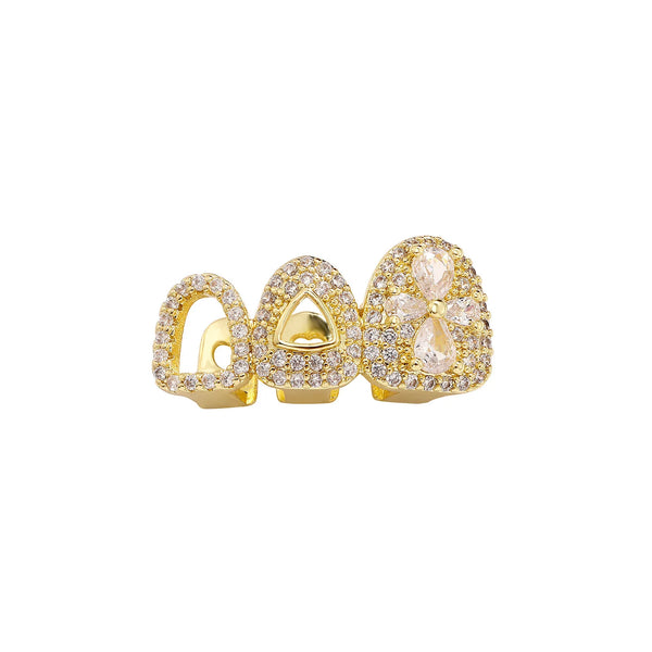 RACHELZ Vintage 3 holle volledige CZ stenen tanden Grillz hiphop bloem charme zirkoon dant Caps voor dames heren sieraden paar cadeau