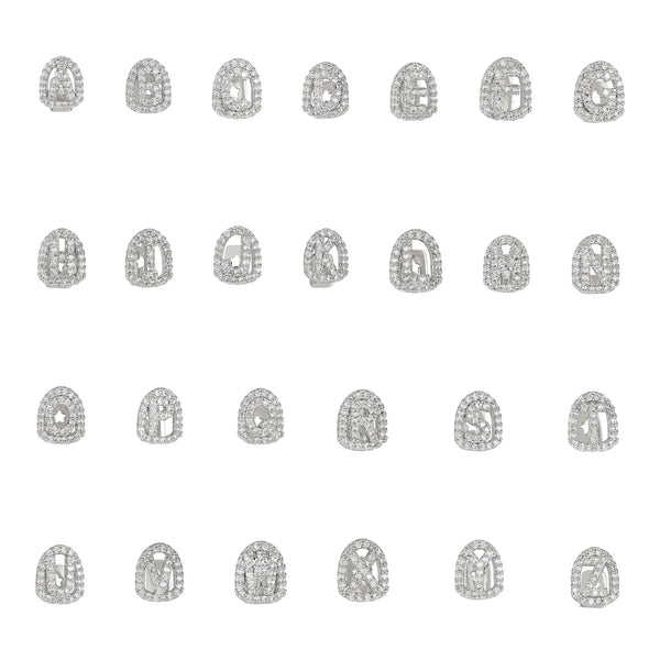 RACHELZ inicial A-Z 26 letras del alfabeto circonita brillante tapas para dientes piedra CZ dientes Grillz mujeres hombres joyería pareja regalo de cumpleaños