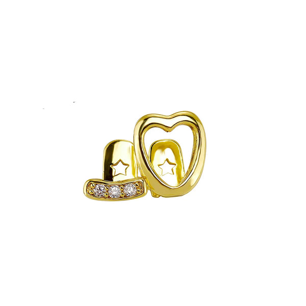 RAQUELZ Vintage único circón hueca( Corazón Grillz dientes Hip Hop elegante CZ piedra dientes tapas Unisex pareja joyería regalo