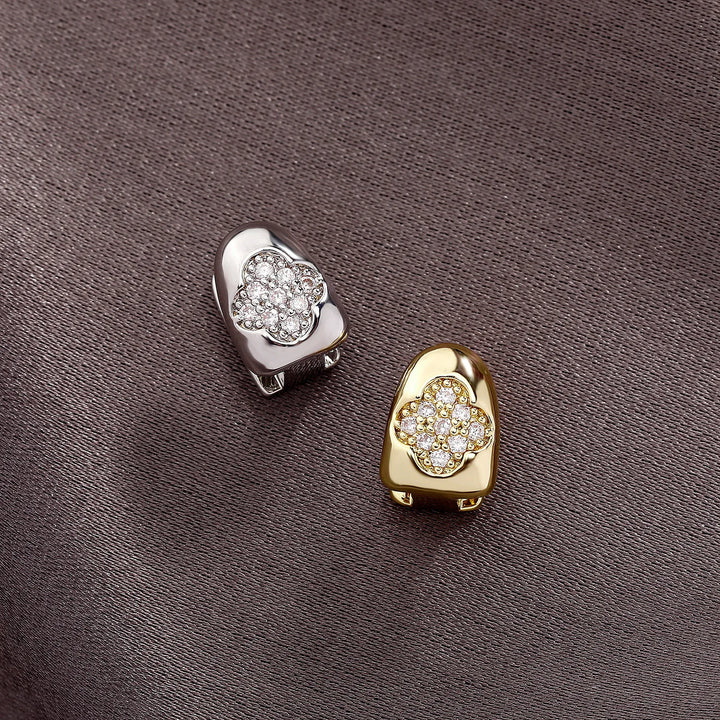 [Single] Silver Iced Out Clover Grillz