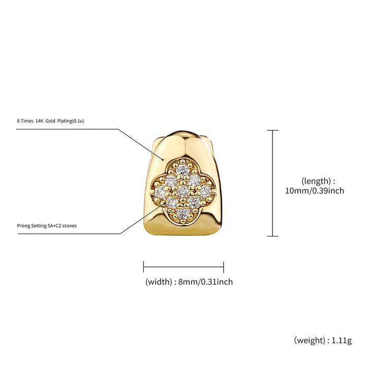[Single] Silver Iced Out Clover Grillz