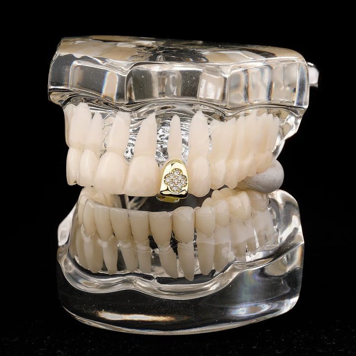 [Single] Silver Iced Out Clover Grillz