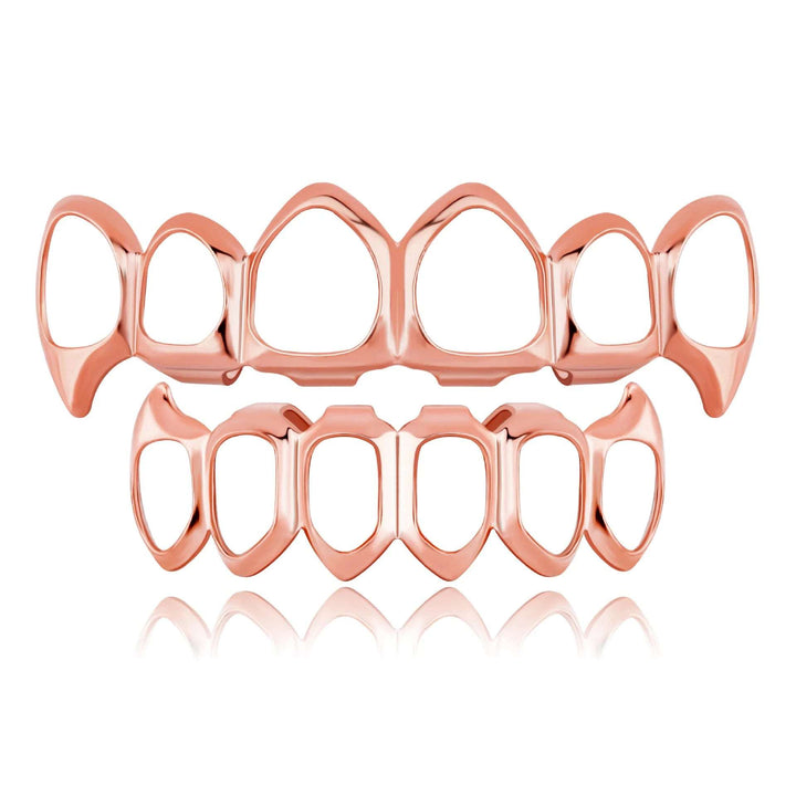 [Top and Bottom] Full 6/6 Rose Gold Open Face Fang Grillz