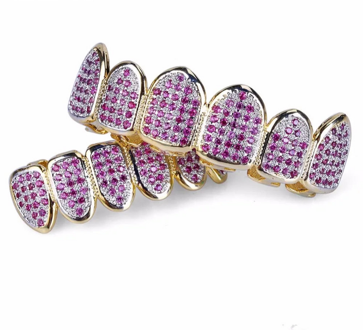 [Top and Bottom] Fushia Iced Out Grillz