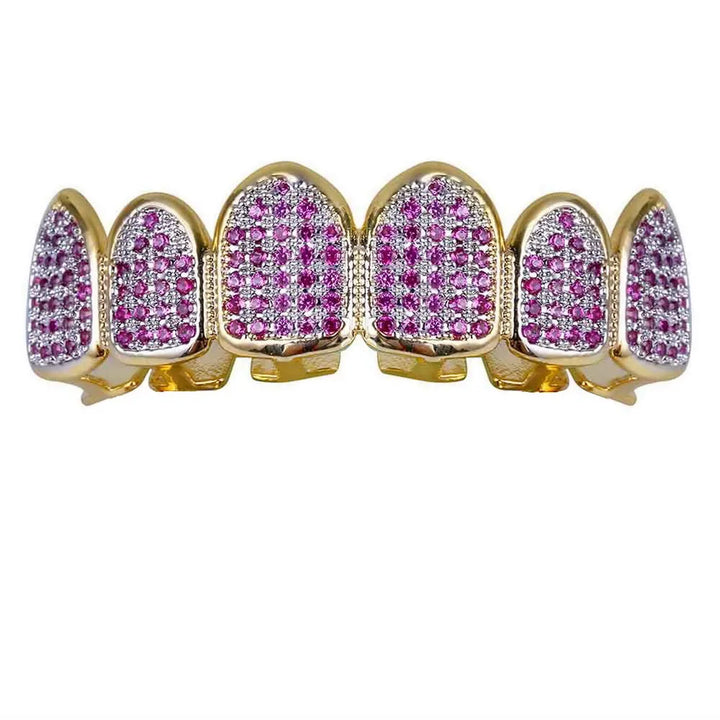 [Top and Bottom] Fushia Iced Out Grillz