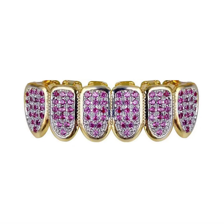 [Top and Bottom] Fushia Iced Out Grillz
