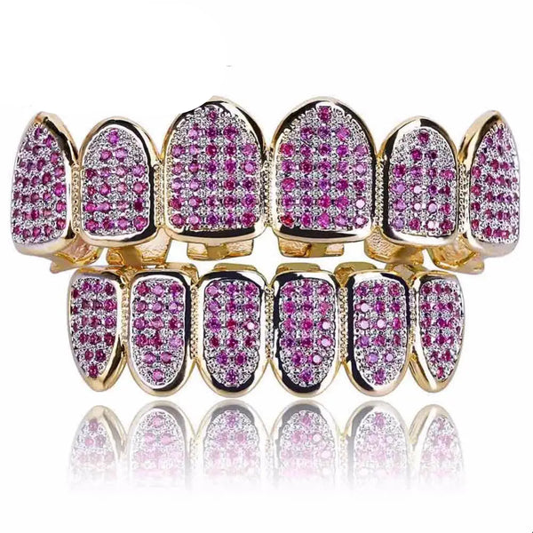 [Top and Bottom] Fushia Iced Out Grillz