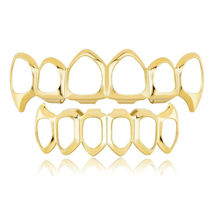 [Top and Bottom] Gull 6/6 Open Face Gold Fang Grillz