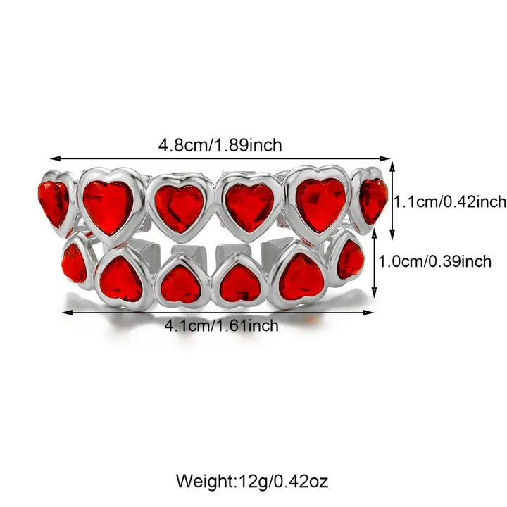 [Top and Bottom] Ruby Colored Heart Grillz