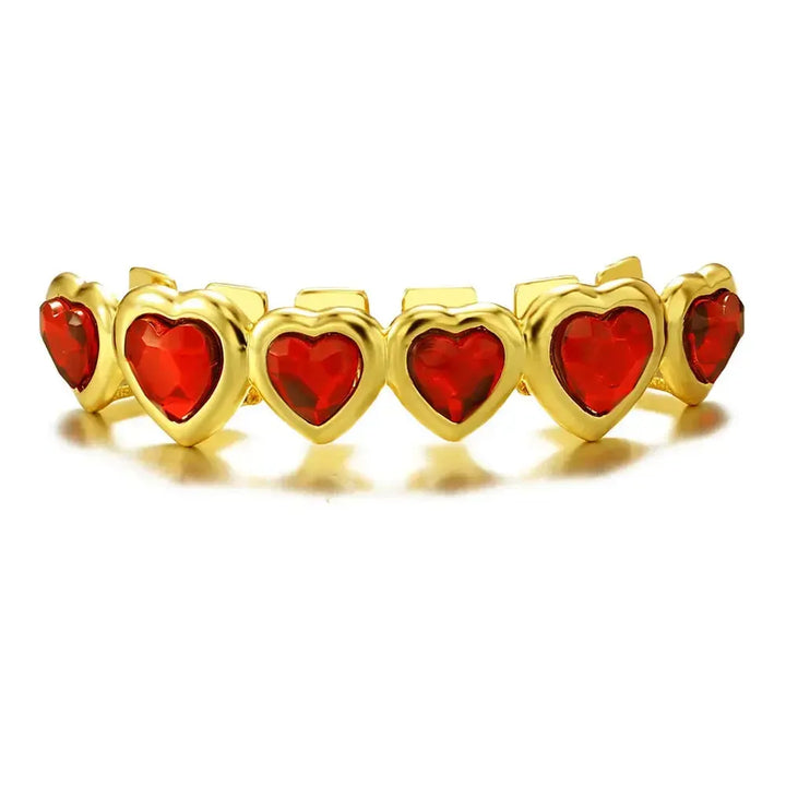 [Top and Bottom] Ruby Colored Heart Grillz
