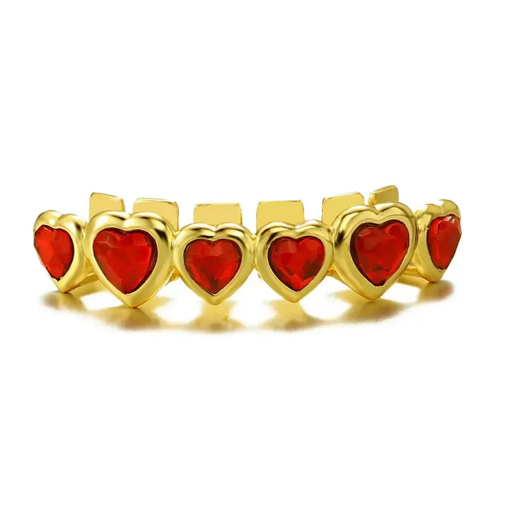 [Top and Bottom] Ruby Colored Heart Grillz