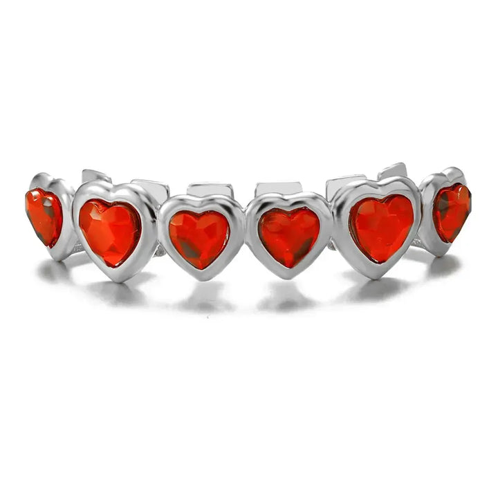 [Top and Bottom] Ruby Colored Heart Grillz