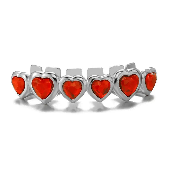 [Top and Bottom] Ruby Colored Heart Grillz