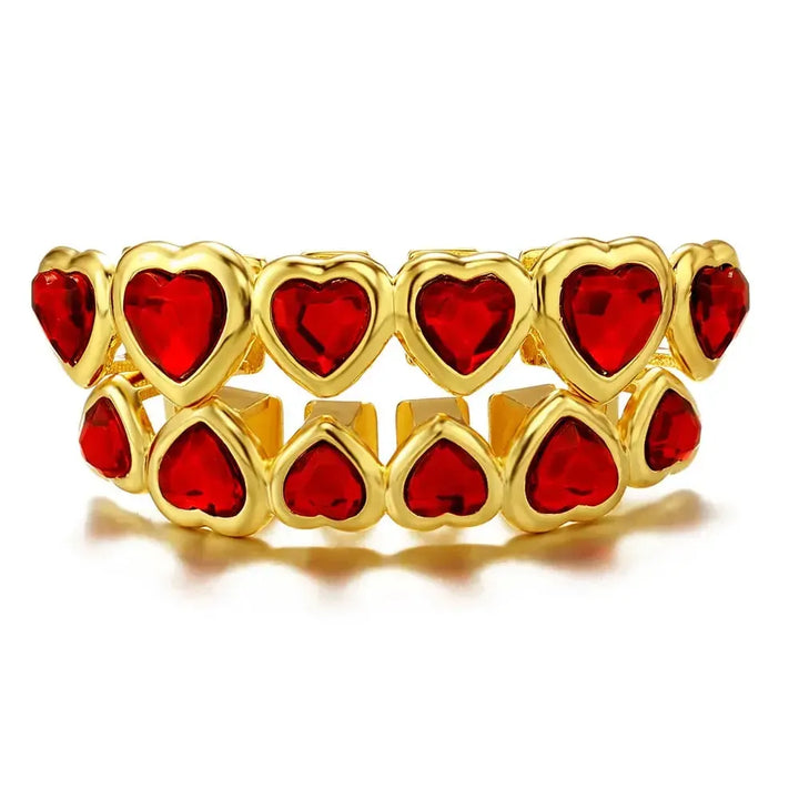 [Top and Bottom] Ruby Colored Heart Grillz