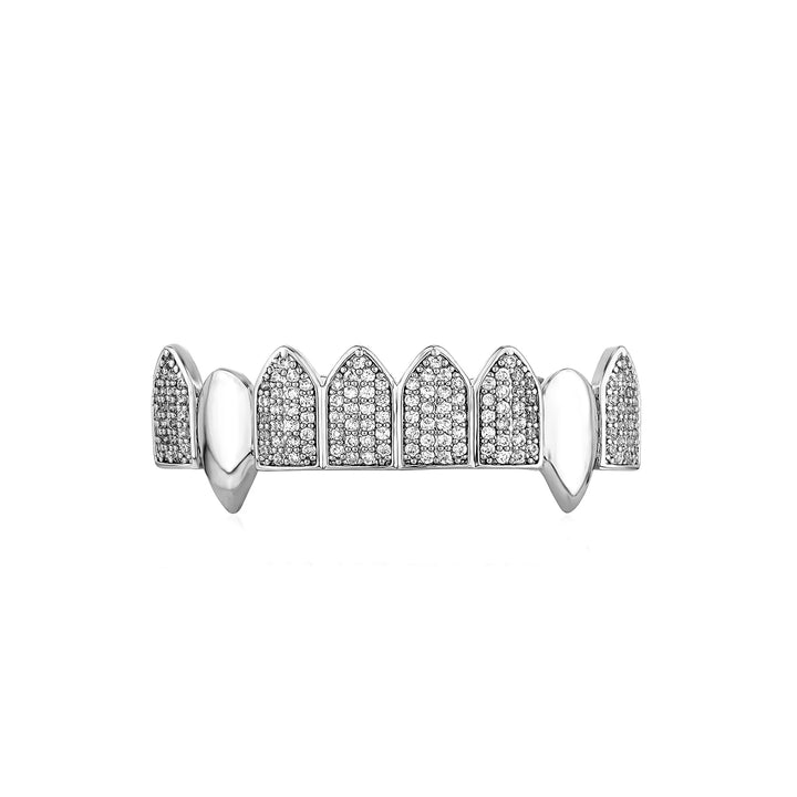 [Top and Bottom] Silver Deep Cut Iced Out Fang Grillz